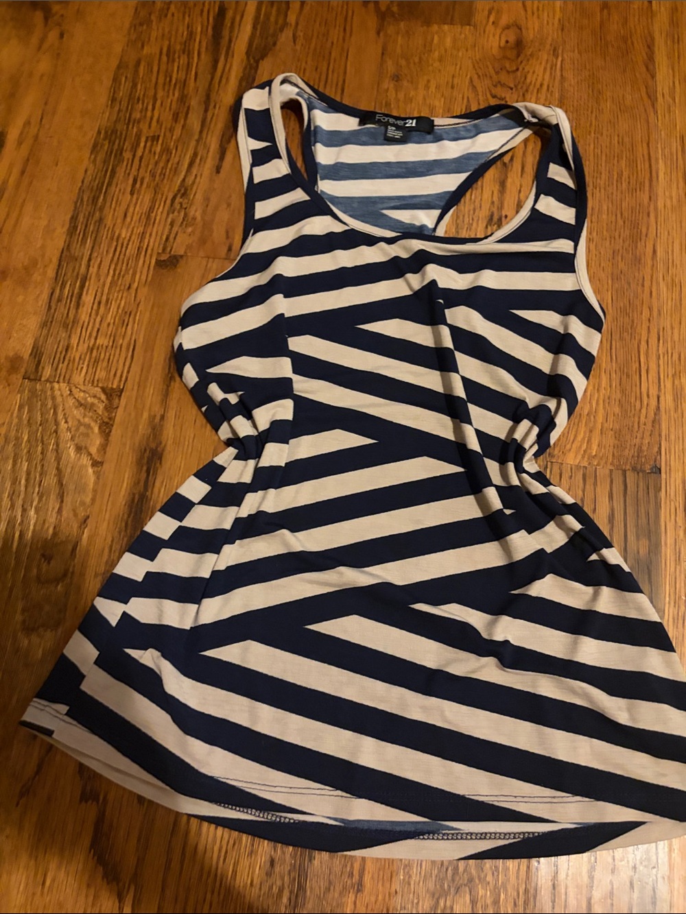 Forever 21 Navy and Cream Striped Racerback Tank